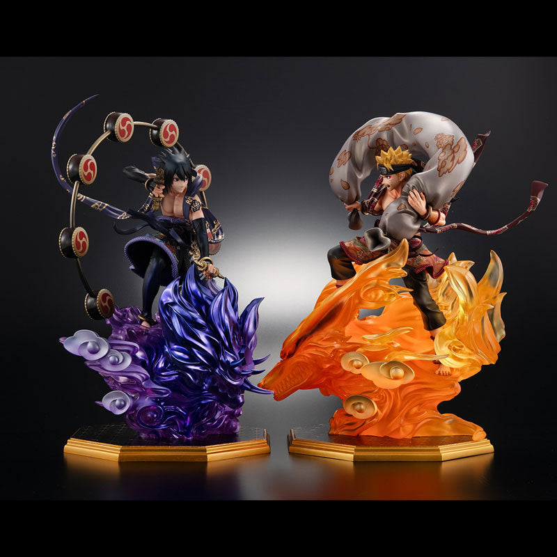 PACK 2 FIGURAS MEGAHOUSE NARUTO SHIPPUDEN NARUTO DIOS DEL VIENTO + SASUKE DIOS DEL TRUENO
