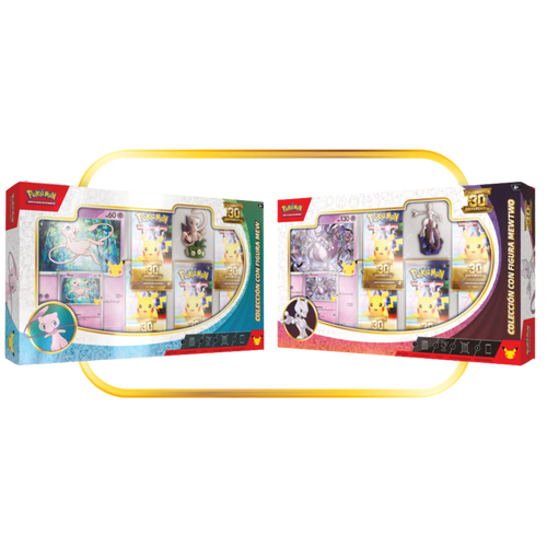 Colección con figura Mew Mewtwo Celebración 30 Aniversario Pokémon TCG