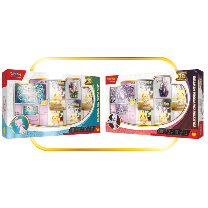 Colección con figura Mew Mewtwo Celebración 30 Aniversario Pokémon TCG