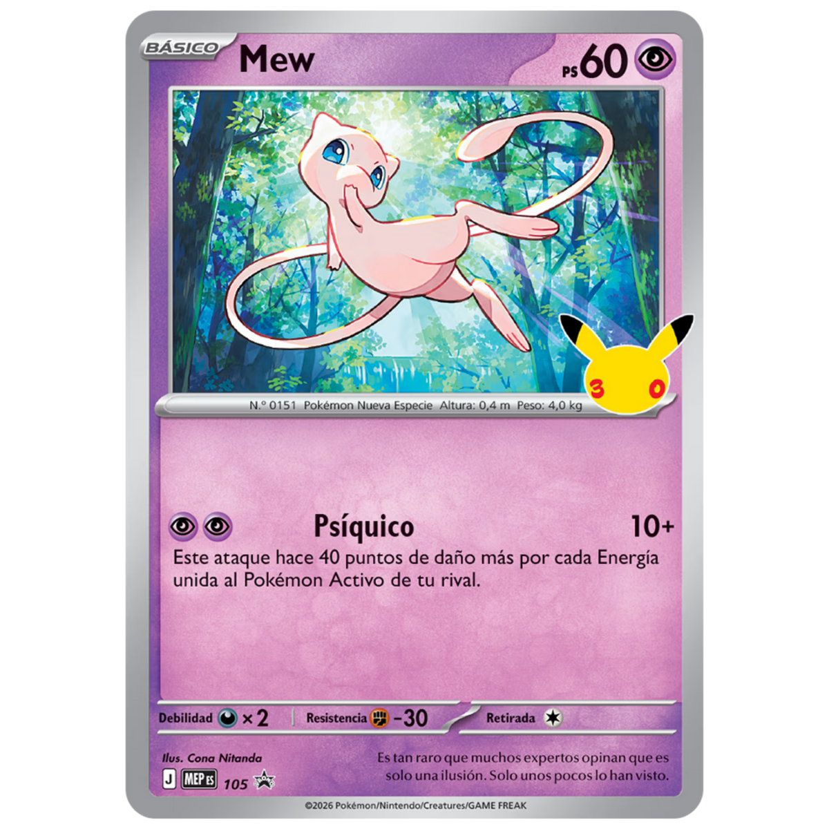 Colección con figura Mew Mewtwo Celebración 30 Aniversario Pokémon TCG